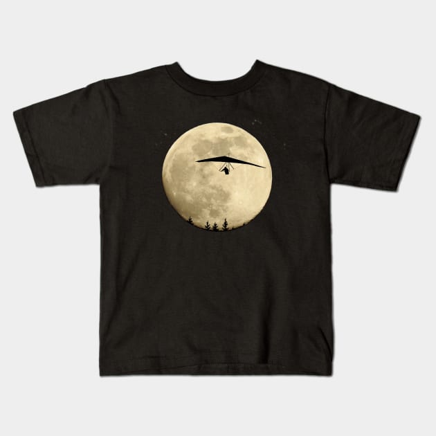 Hang gliding full moon at night flight with stars Kids T-Shirt by BurunduXX-Factory